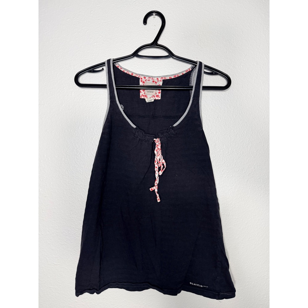 Element Womens Cotton Tank Top‎ Black Floral Tie Neck Sleeveless Shirt Size M